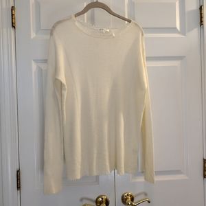 Helmut Lang Distressed Ivory Ribbed Fine Italian Wool Sweater S Very Nice